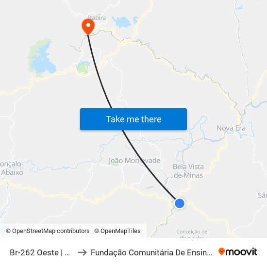 Br-262 Oeste | Entr. Br-381 to Fundação Comunitária De Ensino Superior De Itabira map