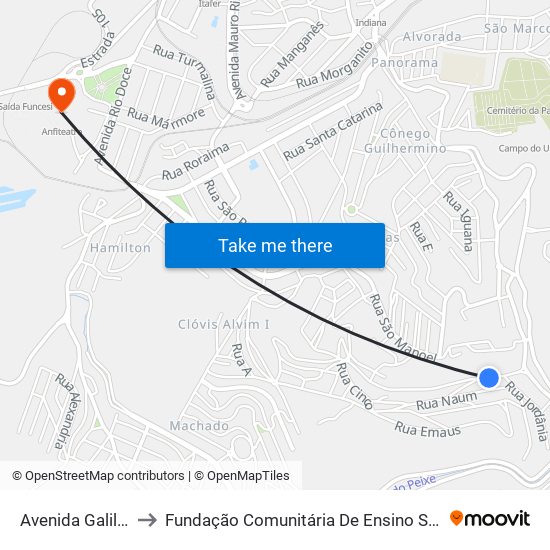 Avenida Galiléia, 658 to Fundação Comunitária De Ensino Superior De Itabira map