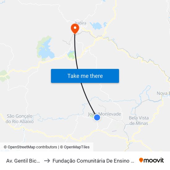 Av. Gentil Bicalho, 995 to Fundação Comunitária De Ensino Superior De Itabira map