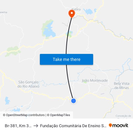 Br-381, Km 365,4 Sul to Fundação Comunitária De Ensino Superior De Itabira map