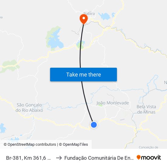 Br-381, Km 361,6 Norte | Tanquinho to Fundação Comunitária De Ensino Superior De Itabira map