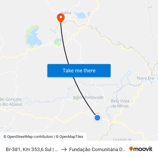 Br-381, Km 353,6 Sul | Polícia Rodoviária Federal to Fundação Comunitária De Ensino Superior De Itabira map