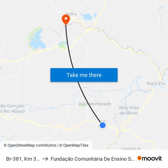 Br-381, Km 354,2 Sul to Fundação Comunitária De Ensino Superior De Itabira map