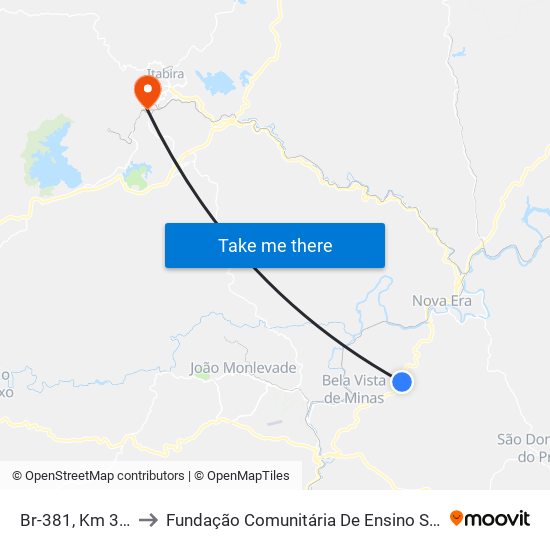 Br-381, Km 338,2 Sul to Fundação Comunitária De Ensino Superior De Itabira map