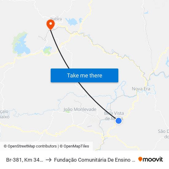 Br-381, Km 341,4 Norte to Fundação Comunitária De Ensino Superior De Itabira map