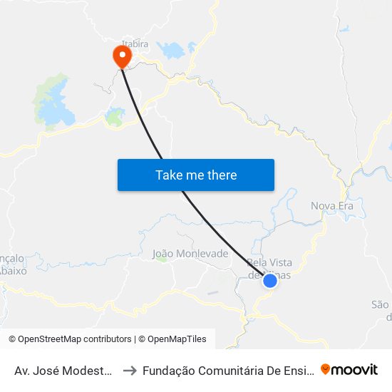 Av. José Modesto De Ávila, 401 to Fundação Comunitária De Ensino Superior De Itabira map