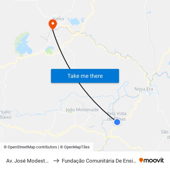 Av. José Modesto De Ávila, 565 to Fundação Comunitária De Ensino Superior De Itabira map