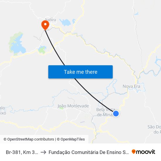 Br-381, Km 339,6 Sul to Fundação Comunitária De Ensino Superior De Itabira map