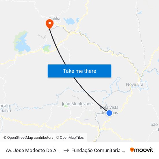 Av. José Modesto De Ávila, 2 | Ponto Final Da Divisa to Fundação Comunitária De Ensino Superior De Itabira map