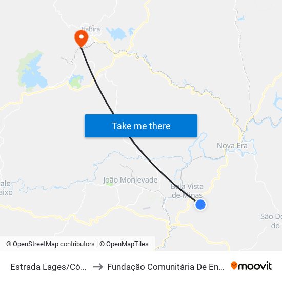 Estrada Lages/Córrego Fundo, Sul to Fundação Comunitária De Ensino Superior De Itabira map