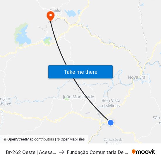 Br-262 Oeste | Acesso Ao Recanto Sabino to Fundação Comunitária De Ensino Superior De Itabira map