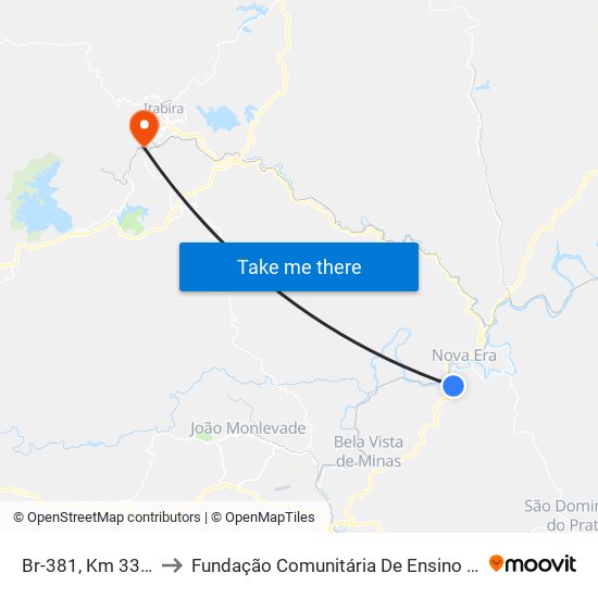 Br-381, Km 332,3 Norte to Fundação Comunitária De Ensino Superior De Itabira map