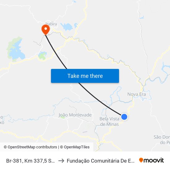 Br-381, Km 337,5 Sul | Posto Gira-Sol to Fundação Comunitária De Ensino Superior De Itabira map