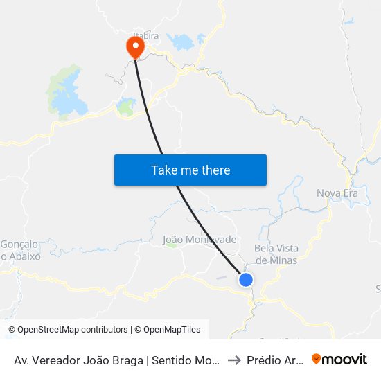 Av. Vereador João Braga | Sentido Monlevade to Prédio Areão map