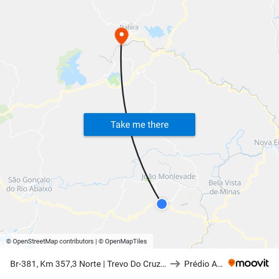 Br-381, Km 357,3 Norte | Trevo Do Cruzeiro Celeste to Prédio Areão map