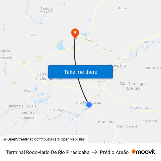 Terminal Rodoviário De Rio Piracicaba to Prédio Areão map