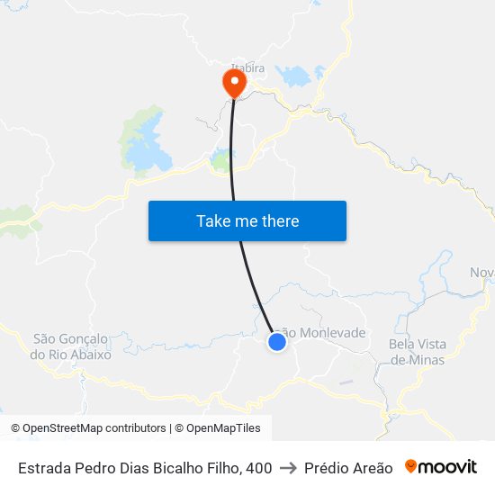 Estrada Pedro Dias Bicalho Filho, 400 to Prédio Areão map