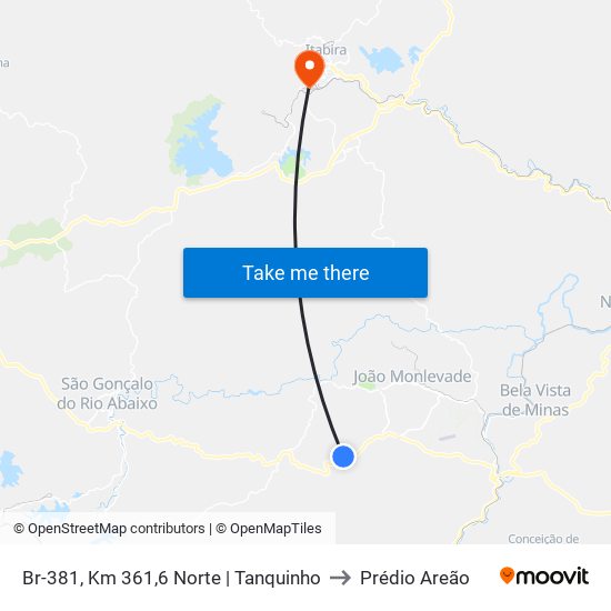 Br-381, Km 361,6 Norte | Tanquinho to Prédio Areão map