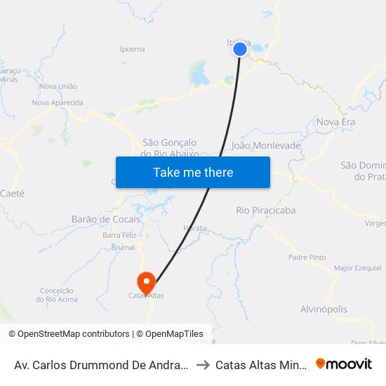 Av. Carlos Drummond De Andrade, 480 | Terminal Da Cisne to Catas Altas Minas Gerais Brazil map