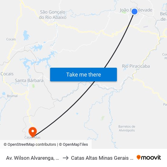 Av. Wilson Alvarenga, 1517 to Catas Altas Minas Gerais Brazil map