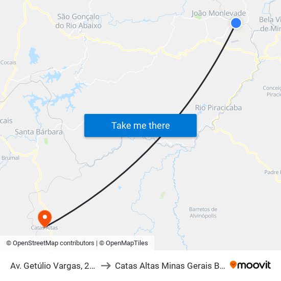 Av. Getúlio Vargas, 2100 to Catas Altas Minas Gerais Brazil map