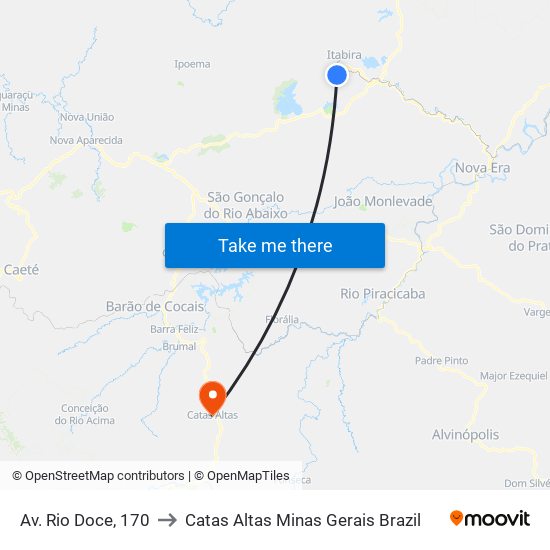 Av. Rio Doce, 170 to Catas Altas Minas Gerais Brazil map