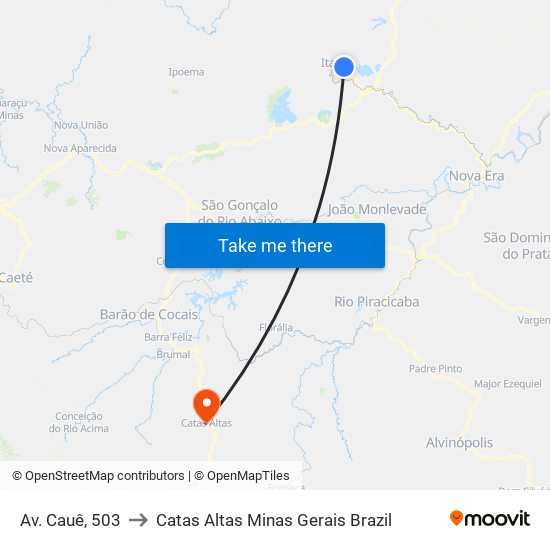 Av. Cauê, 503 to Catas Altas Minas Gerais Brazil map
