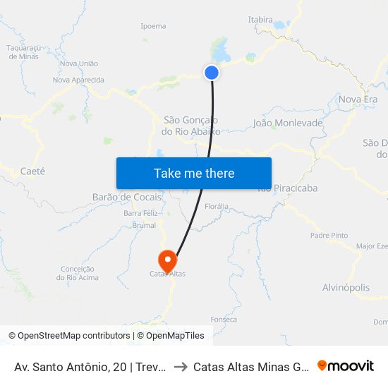 Av. Santo Antônio, 20 | Trevo Da Chapada to Catas Altas Minas Gerais Brazil map