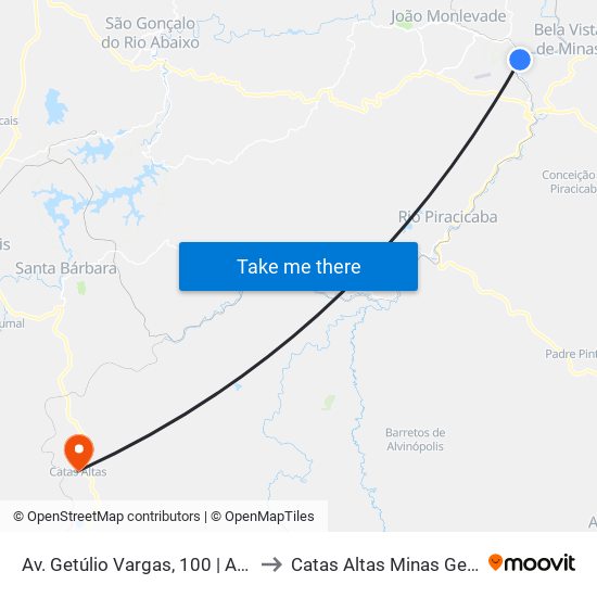 Av. Getúlio Vargas, 100 | Arcelor Mittal to Catas Altas Minas Gerais Brazil map