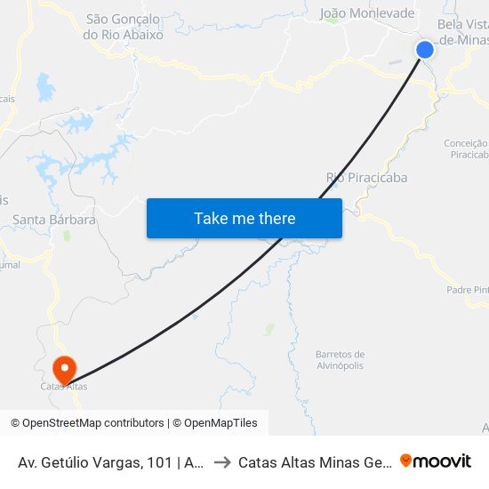 Av. Getúlio Vargas, 101 | Arcelor Mittal to Catas Altas Minas Gerais Brazil map