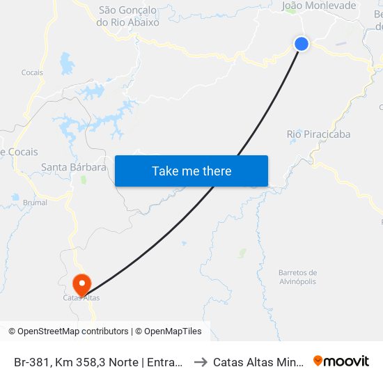 Br-381, Km 358,3 Norte | Entrada Do Bairro Santo Hipólito to Catas Altas Minas Gerais Brazil map