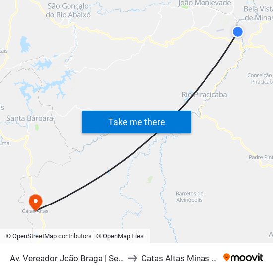 Av. Vereador João Braga | Sentido Monlevade to Catas Altas Minas Gerais Brazil map