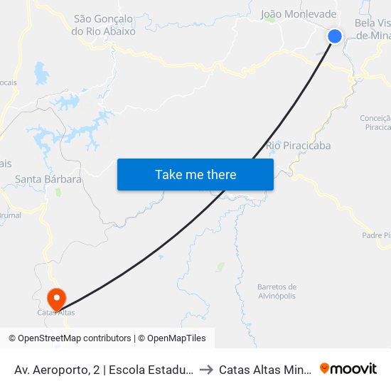 Av. Aeroporto, 2 | Escola Estadual Doutor Geraldo Parreiras to Catas Altas Minas Gerais Brazil map