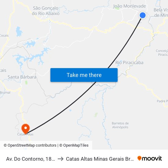 Av. Do Contorno, 1893 to Catas Altas Minas Gerais Brazil map