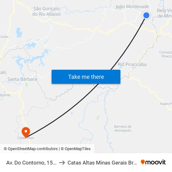 Av. Do Contorno, 1561 to Catas Altas Minas Gerais Brazil map