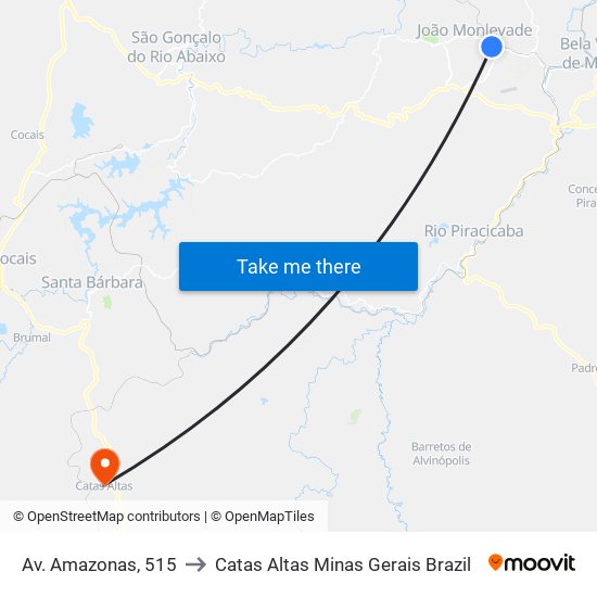 Av. Amazonas, 515 to Catas Altas Minas Gerais Brazil map