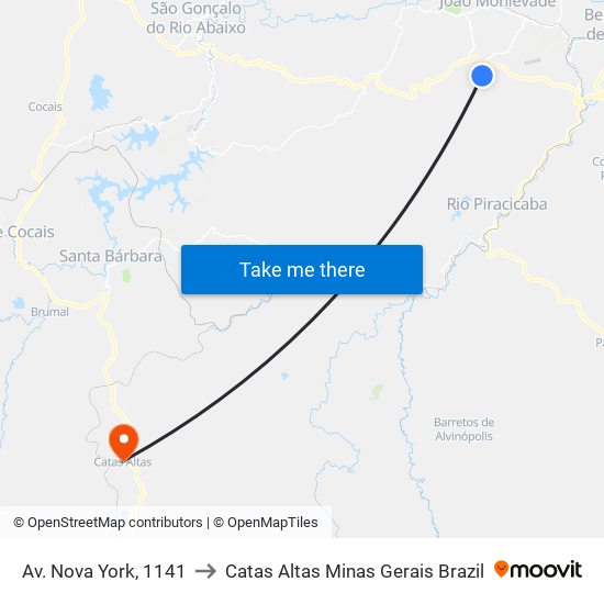 Av. Nova York, 1141 to Catas Altas Minas Gerais Brazil map