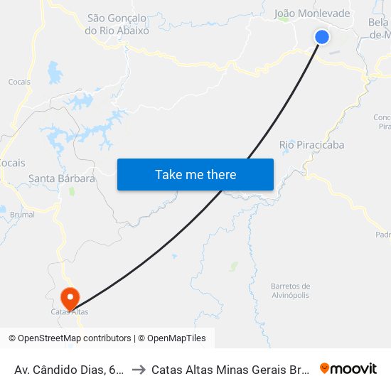 Av. Cândido Dias, 665 to Catas Altas Minas Gerais Brazil map