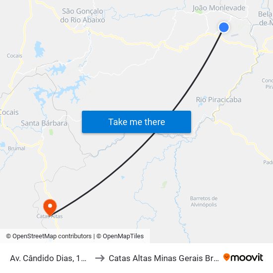Av. Cândido Dias, 1225 to Catas Altas Minas Gerais Brazil map