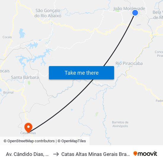 Av. Cândido Dias, 45 to Catas Altas Minas Gerais Brazil map