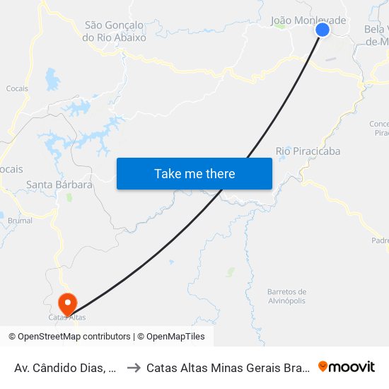 Av. Cândido Dias, 48 to Catas Altas Minas Gerais Brazil map