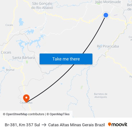 Br-381, Km 357 Sul to Catas Altas Minas Gerais Brazil map