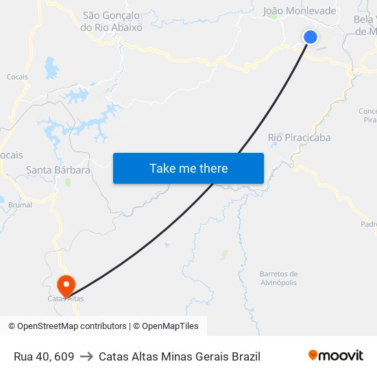 Rua 40, 609 to Catas Altas Minas Gerais Brazil map