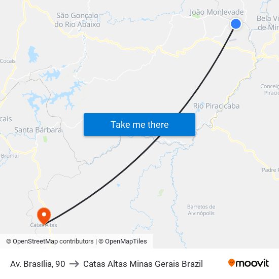 Av. Brasília, 90 to Catas Altas Minas Gerais Brazil map