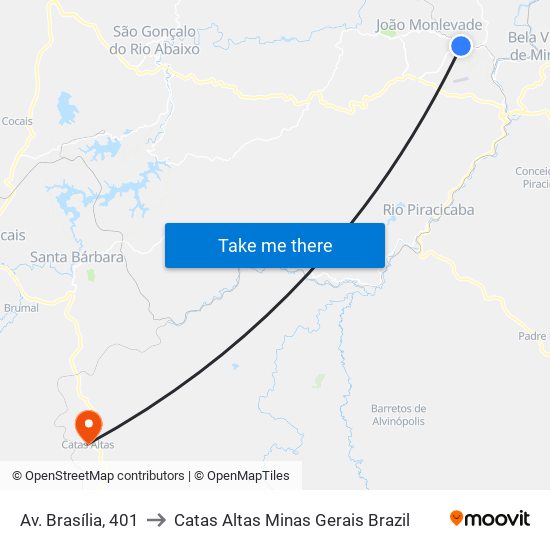 Av. Brasília, 401 to Catas Altas Minas Gerais Brazil map