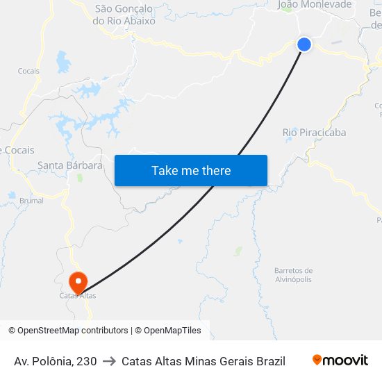 Av. Polônia, 230 to Catas Altas Minas Gerais Brazil map