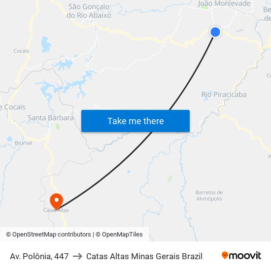 Av. Polônia, 447 to Catas Altas Minas Gerais Brazil map