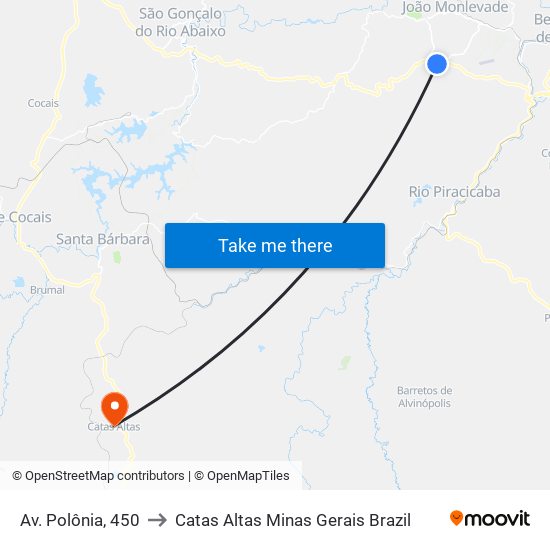 Av. Polônia, 450 to Catas Altas Minas Gerais Brazil map
