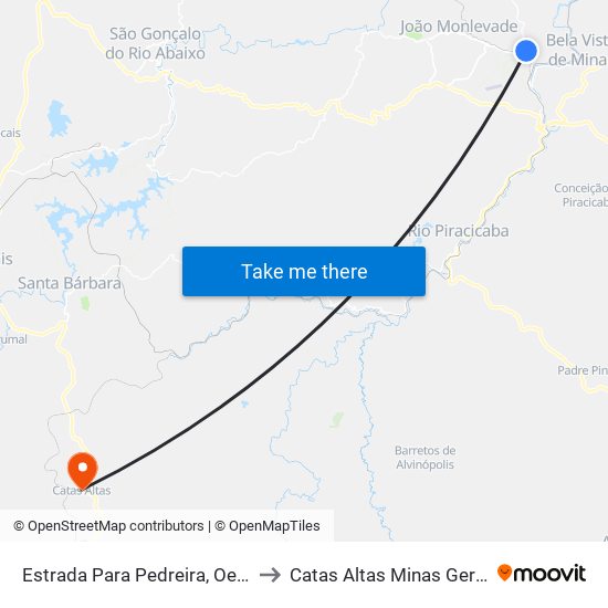 Estrada Para Pedreira, Oeste | Usina to Catas Altas Minas Gerais Brazil map