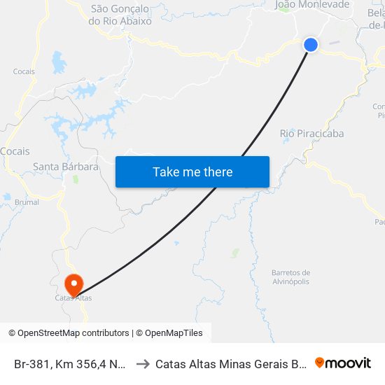 Br-381, Km 356,4 Norte to Catas Altas Minas Gerais Brazil map